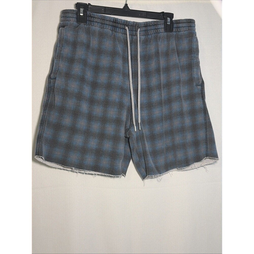 Urban Outfitters Men’s Large Plaid Sweat Shorts Blue Black Pockets